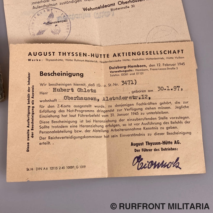 Wehrpass Hubert Ohletz Wehrmacht