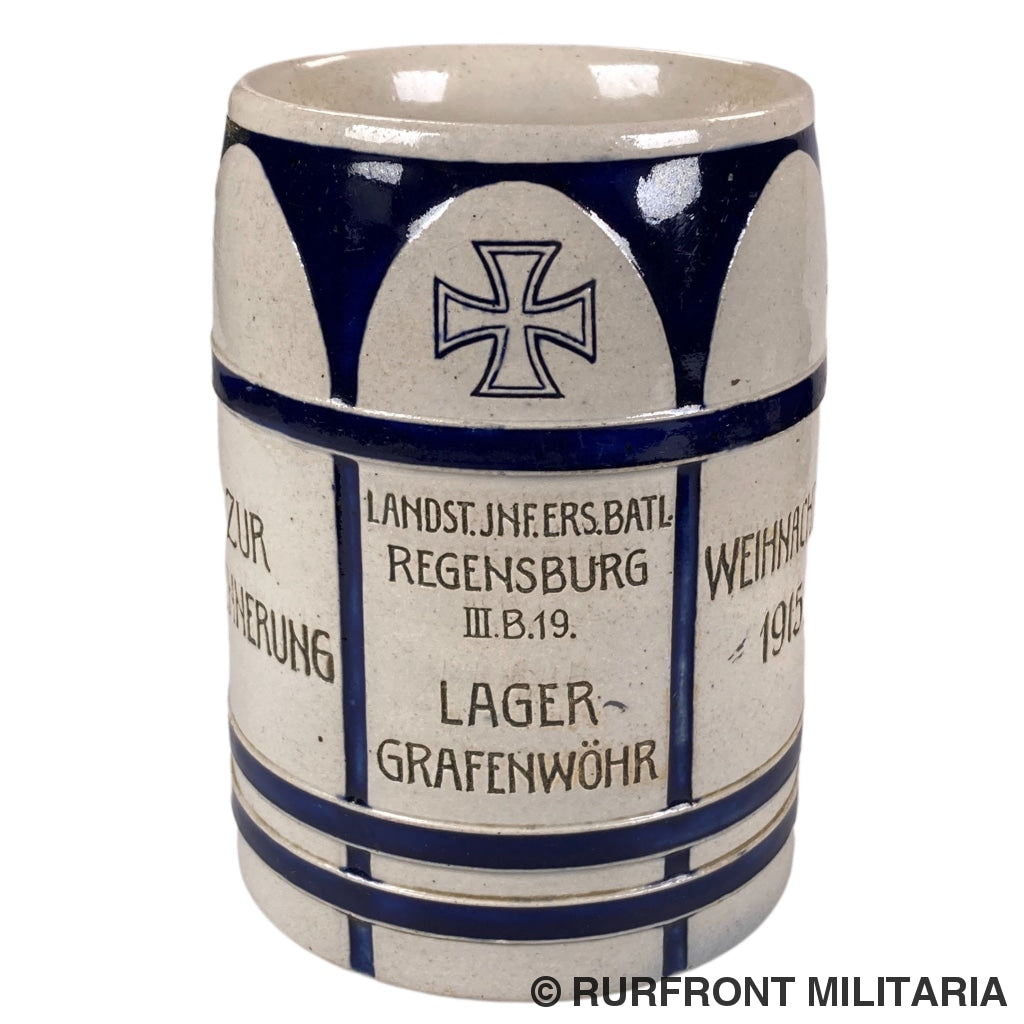 WW1 German stone beer mug landsturm infanterie ersatz bataillon